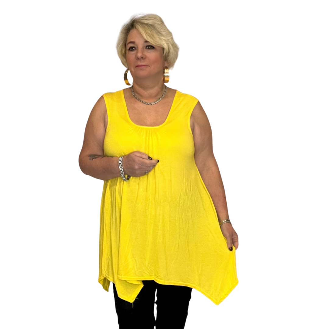 SLEEVELESS LONG HANKY HEM TUNIC TOP