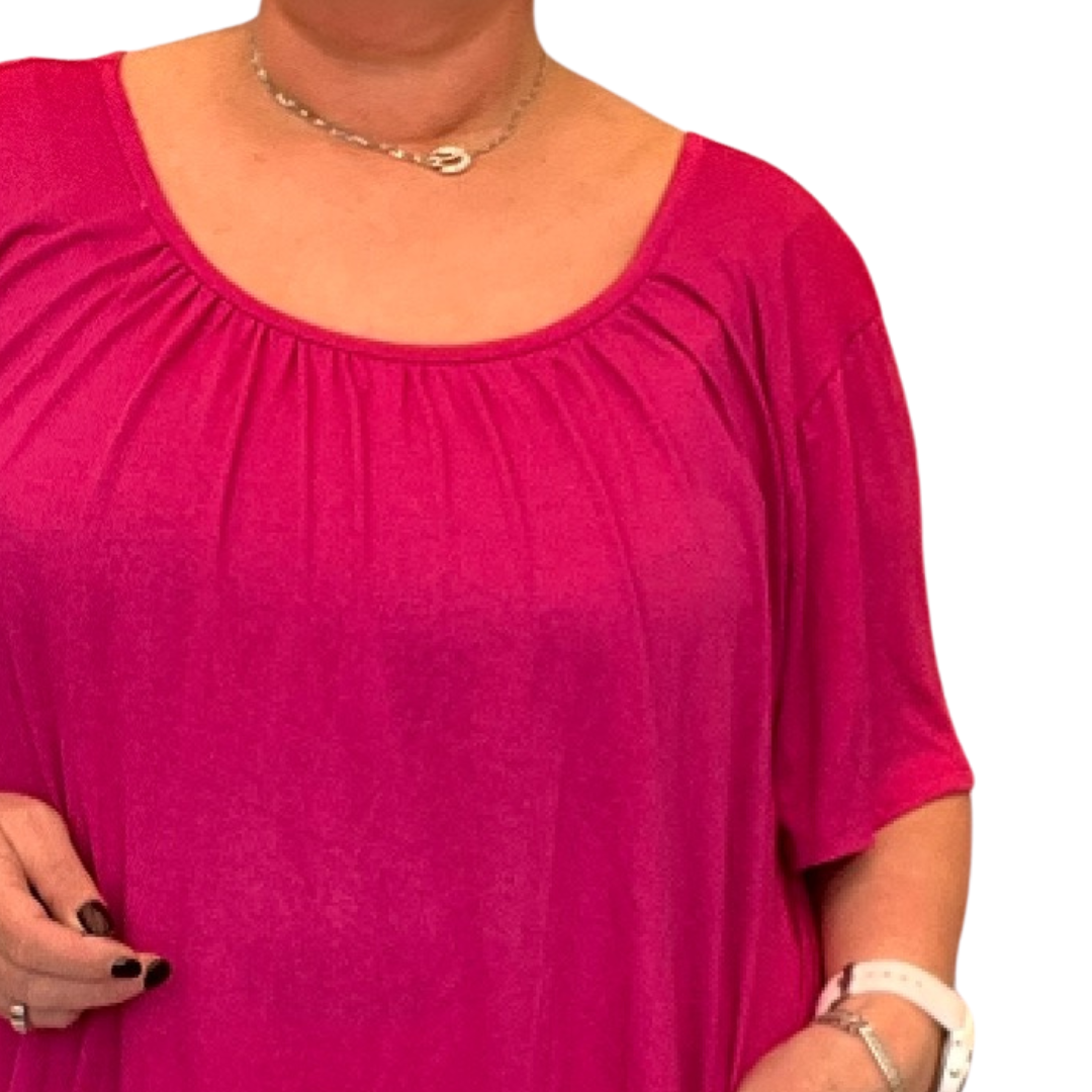Short-Sleeve Plain T-Shirt with Elasticated Neck & Waist