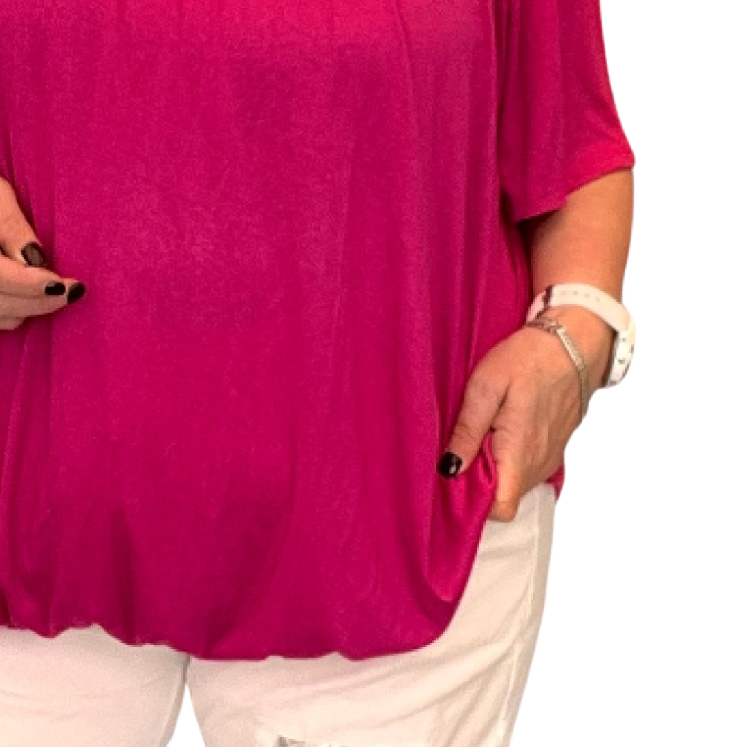 Short-Sleeve Plain T-Shirt with Elasticated Neck & Waist
