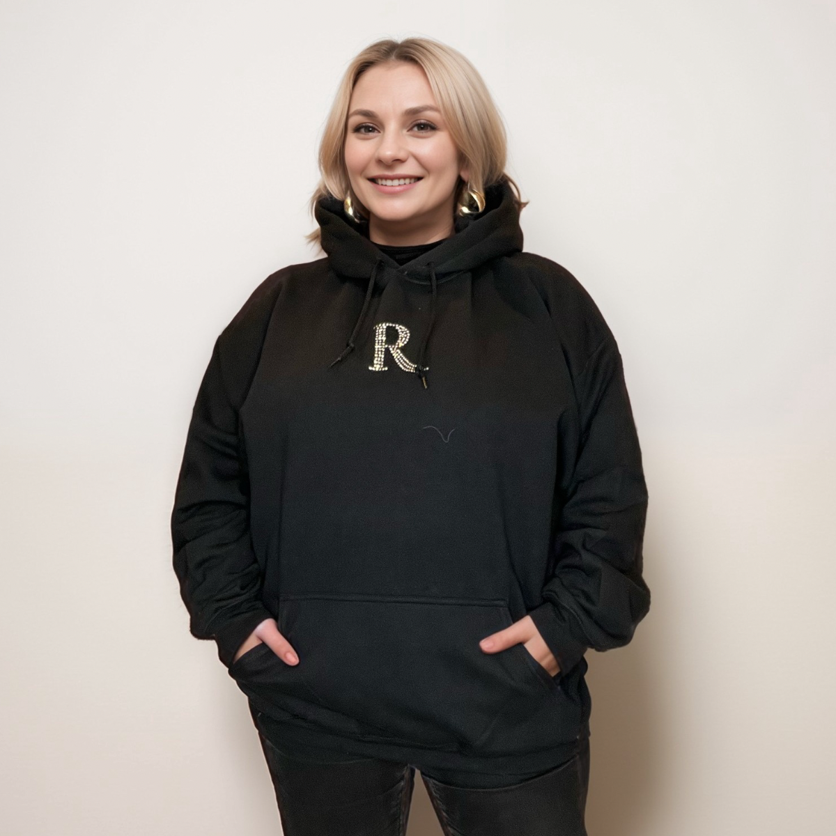 RockThoseCurves Signature Silver Diamante “R” Cotton Hoodie