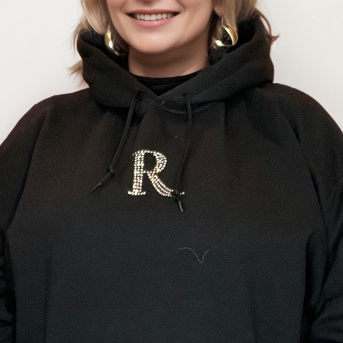 RockThoseCurves Signature Silver Diamante “R” Cotton Hoodie