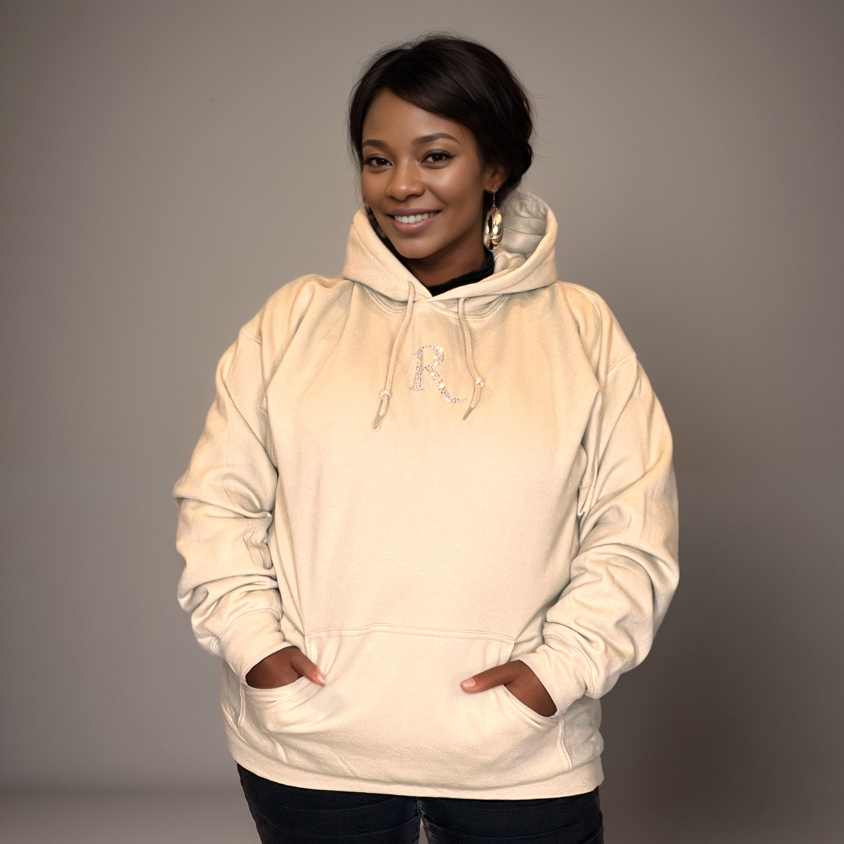 RockThoseCurves Signature Silver Diamante “R” Cotton Hoodie