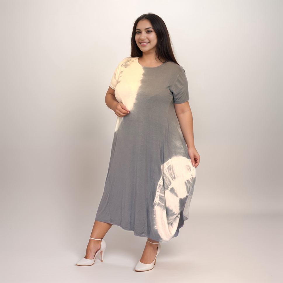 TIE DYE SHORT SLEEVE LOOSE FITTING DRESS