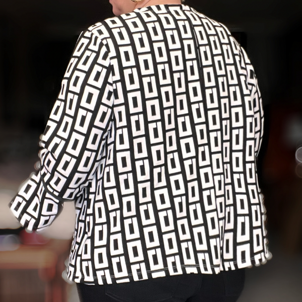 BLACK / WHITE SQUARE BELL SLEEVE OPEN FRONT JACKET BLAZER