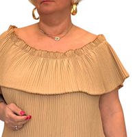 Crinkled Pleated Long Off Shoulder Top