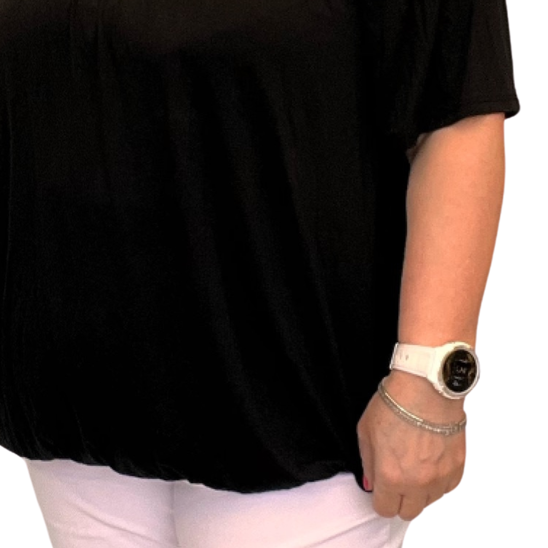 Short-Sleeve Plain T-Shirt with Elasticated Neck & Waist