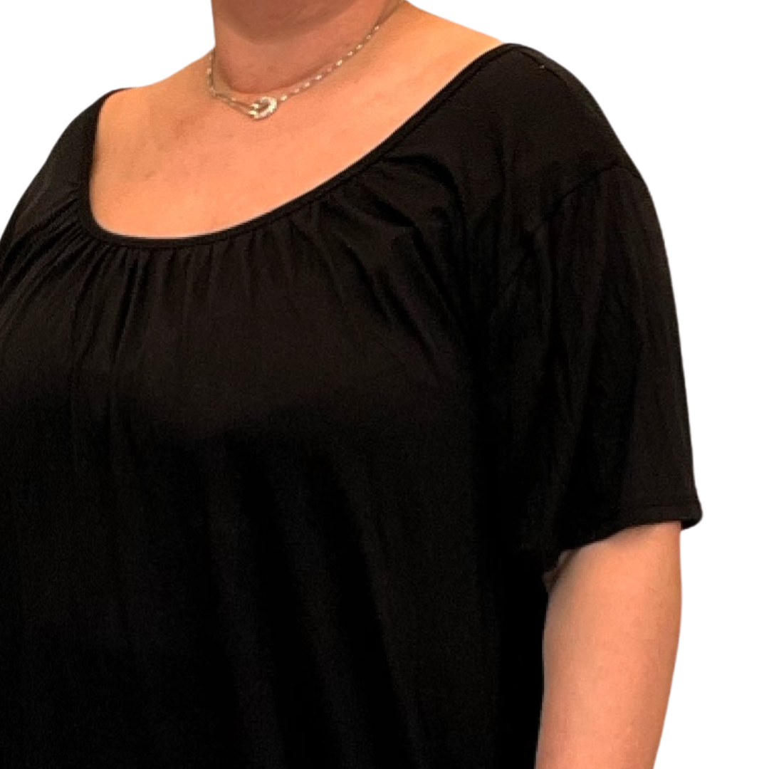 Short-Sleeve Plain T-Shirt with Elasticated Neck & Waist