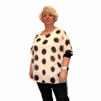 LARGE SPOT LONG DIPPED HEM BUTTON SLEEVE BLOUSE