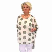 LARGE SPOT LONG DIPPED HEM BUTTON SLEEVE BLOUSE