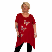 SHORT SLEEVE HANKY HEM STUDDED BUTTERFLIES TOP