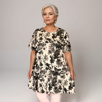 WHITE GREY FLORAL SHORT SLEEVE SWING TOP