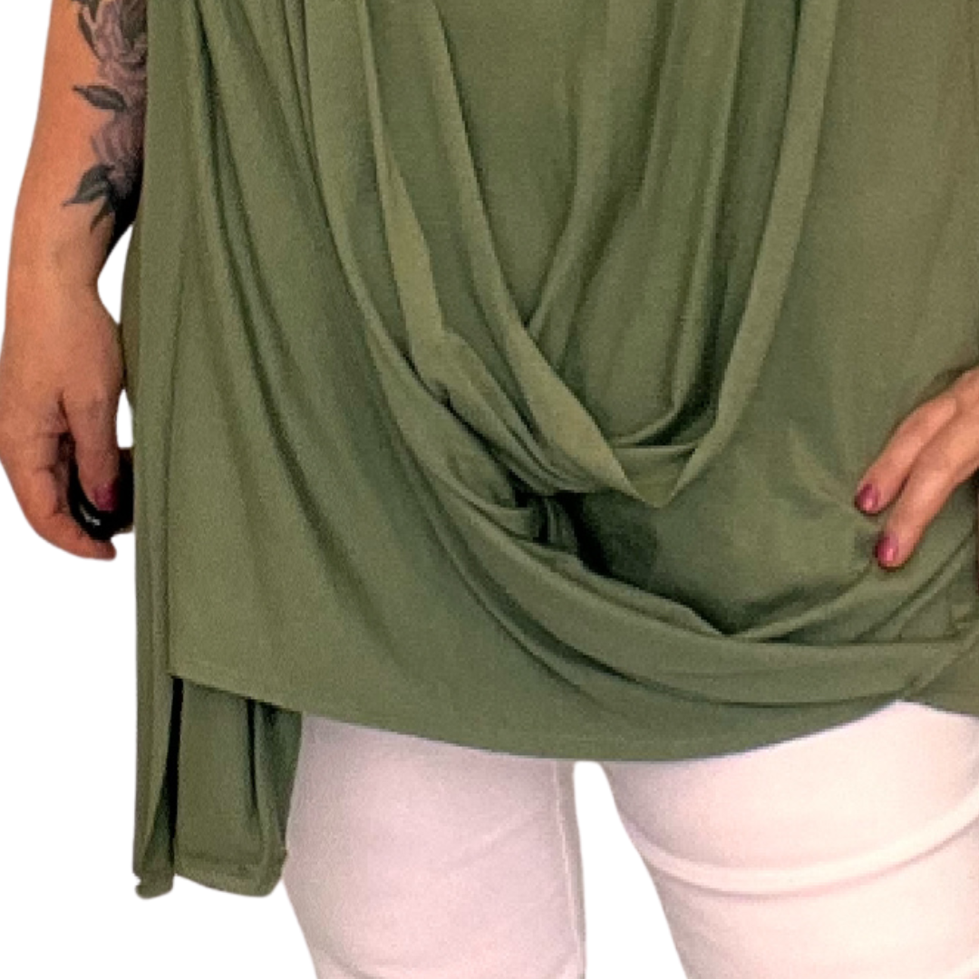 ROCKTHOSECURVES WRAP OVER DRAPED DETAIL SHORT SLEEVE TOP
