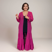 FUCHSIA LAYERED CHIFFON DUSTER JACKET