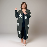 LONG LENGTH DUSTER CARDIGAN WITH GOLD STARS