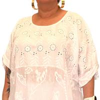 Plus‑Size Cotton Lace Hem Blouse