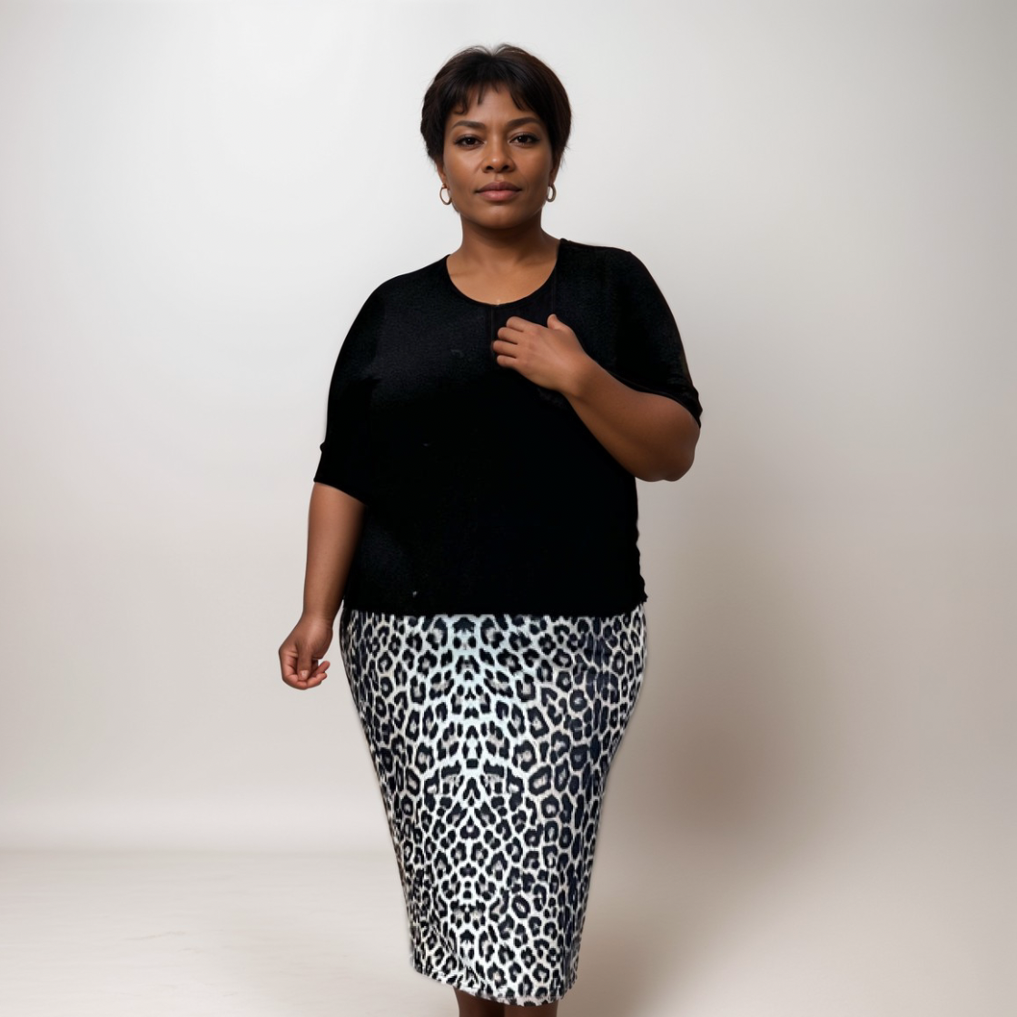 Plus‑Size Leopard Print Short Sleeve Dress with Overlay Top