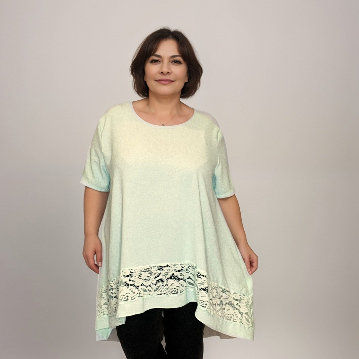Plus‑Size Lace Hanky Hem Loose Fitting Blouse