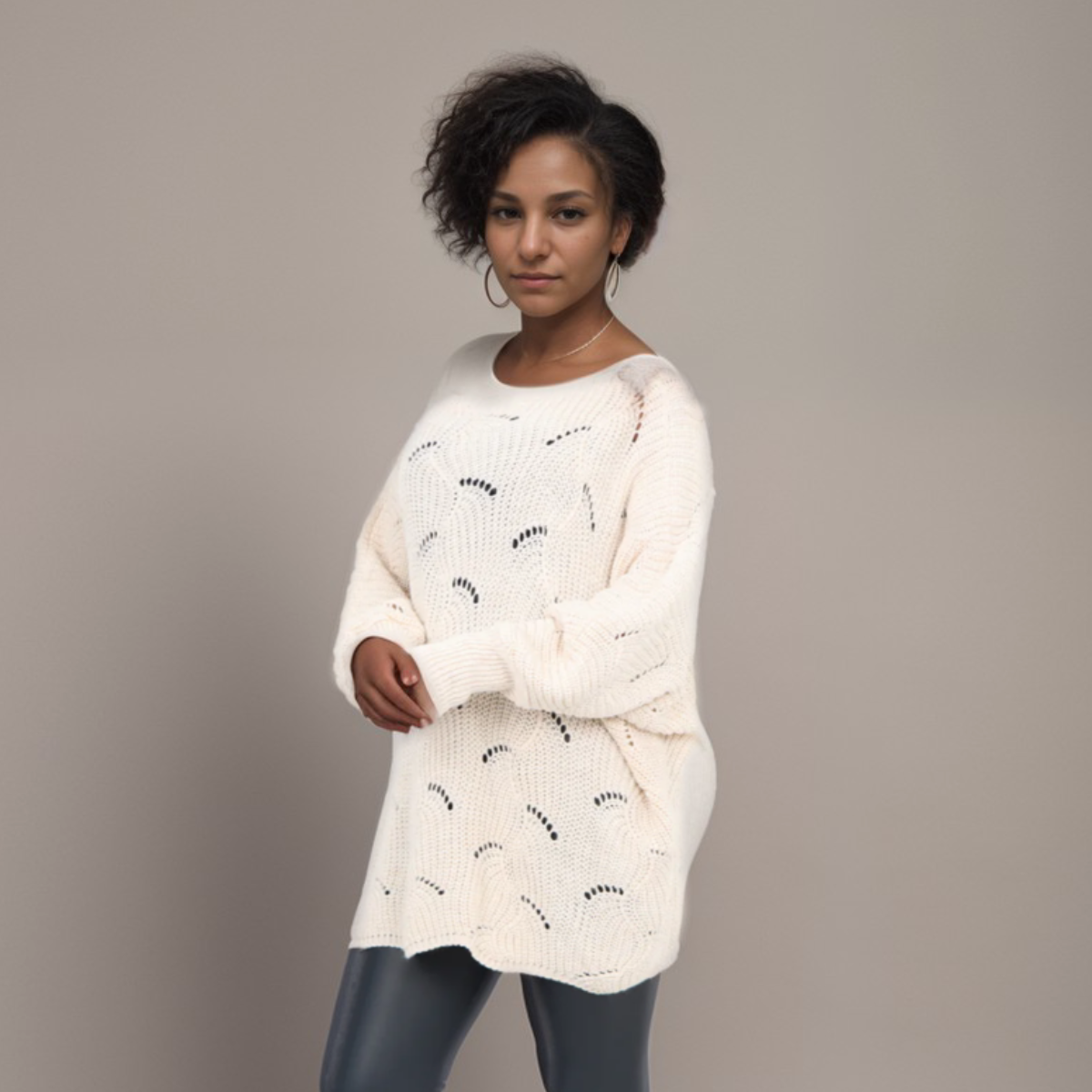 OVERSIZED SHELL PATTERN BATWING JUMPER