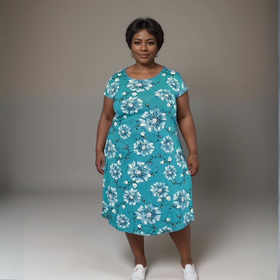 Plus‑Size Short Sleeve Floral T‑Shirt Dress