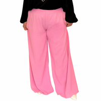 HIGH SMOCKED ELASTICATED WAIST WIDE LEG PALAZZO TROUSERS