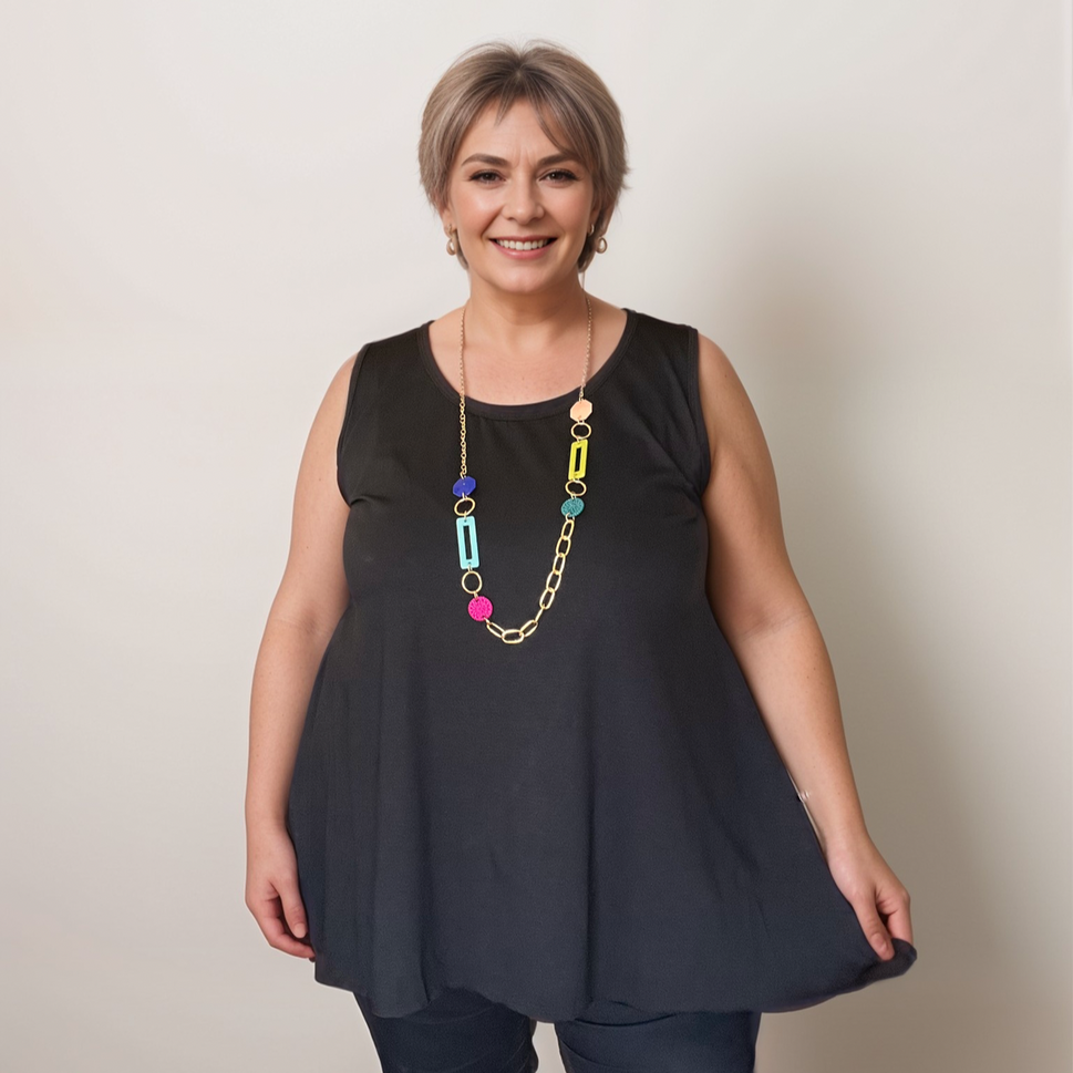 Plus‑Size Sleeveless Swing Vest with NecklaceBLACK / UK 16-18