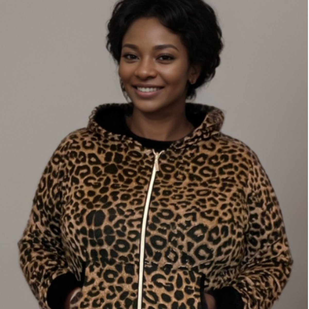 Plus-Size Leopard Print Stretch Lounge Jumpsuit