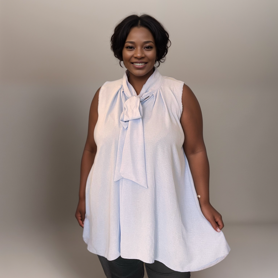 Plus‑Size Sleeveless Swing Blouse with Neck Tie