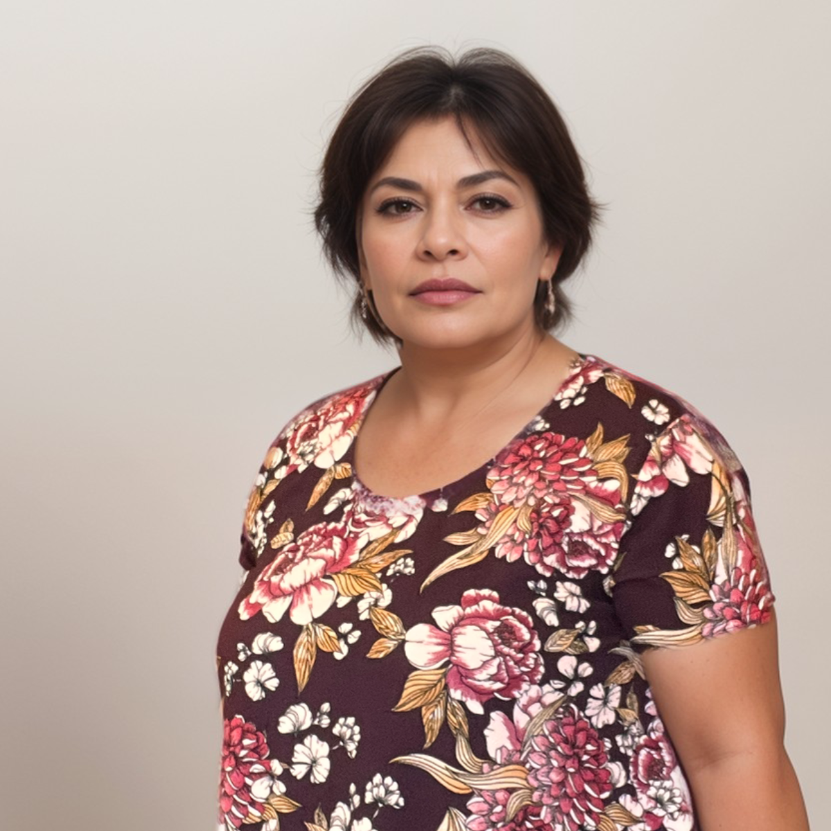 Plus-Size Wine Floral Crepe Swing Top with Hanky Hem