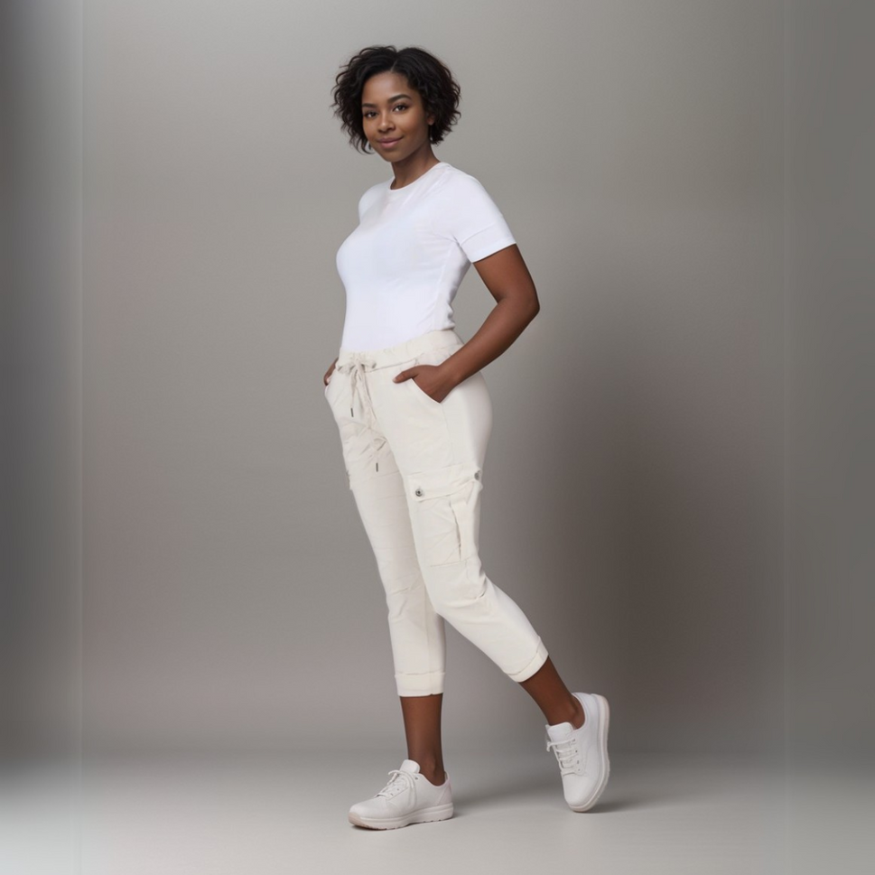 Super-Stretch High-Rise Elastic-Waist Cargo Magic Trousers