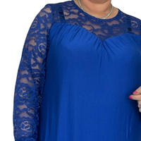 LONG SLEEVE TUNIC TOP WITH V LACE NECK AND SLEEVES