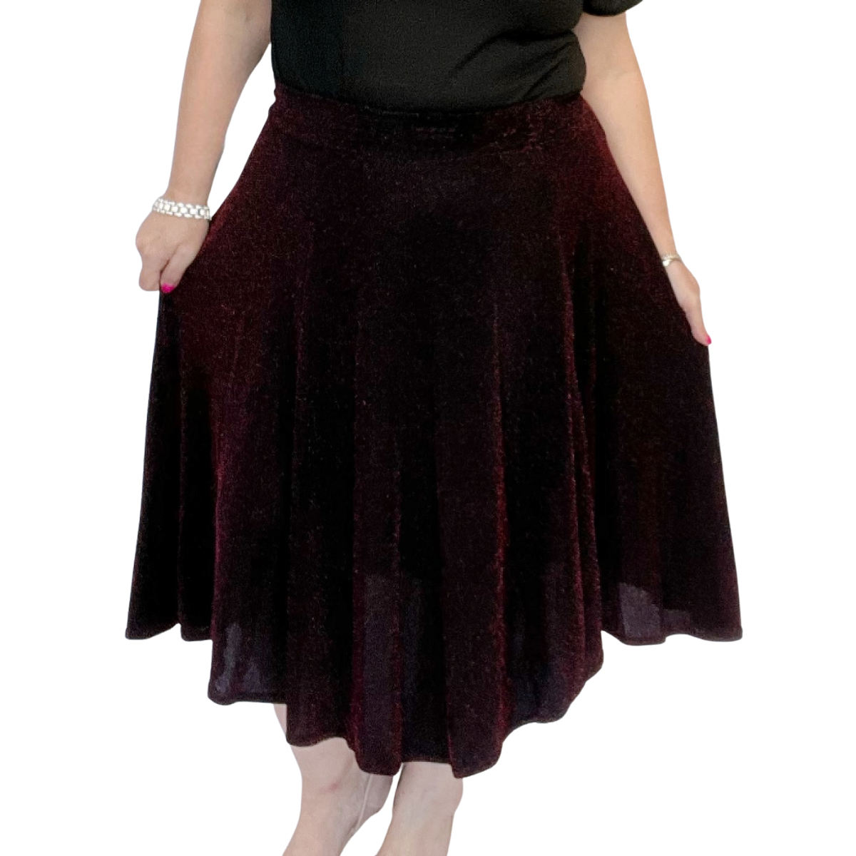 SPARKLY ELASTIC WAIST A-LINE SWING SKIRT PARTY EVENING STYLE