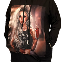 ROCKTHOSECURVES BLACK FACE PRINT POCKET SIDE HOODIE