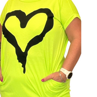 Cap Sleeve Long Dipped hem Pocket Heart T-shirt