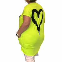 Cap Sleeve Long Dipped hem Pocket Heart T-shirt