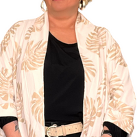 Open Front Loose Fitting Leaf Print Jacket