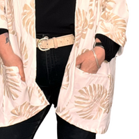 Open Front Loose Fitting Leaf Print Jacket
