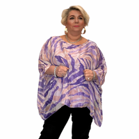 Plus‑Size Silky Batwing Leaf Print Loose Fitting Blouse