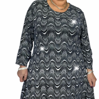 NAVY SPARKLY SWIRL PATTERN LONG SLEEVE PARTY SWING DRESS