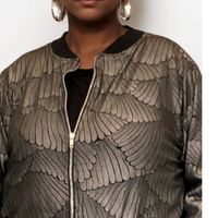 ROCKTHOSECURVES PEWTER SHELL PRINT ZIP UP BOMBER JACKET