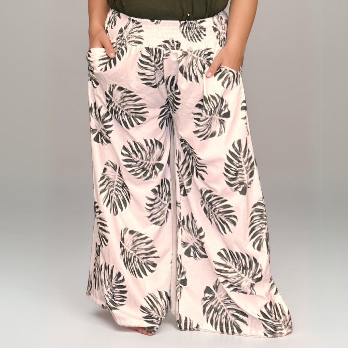Leaf Print Palazzo Trousers