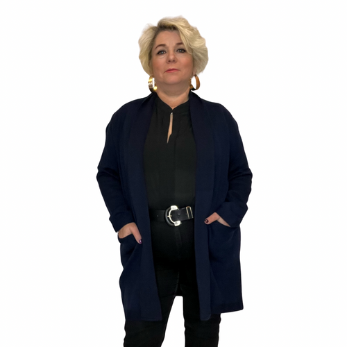 OPEN FRONT KNITTED CARDIGAN WITH FRONT POCKETS