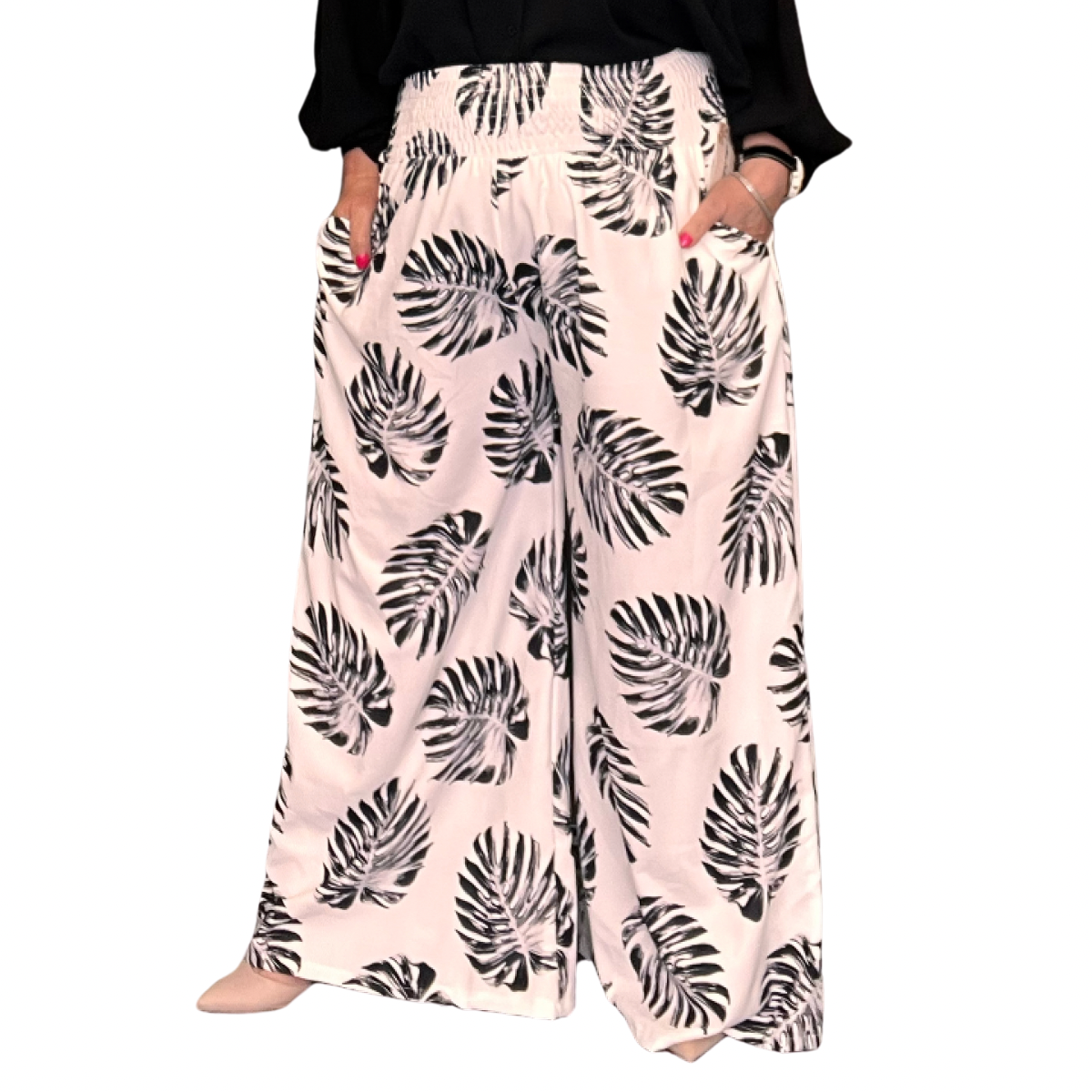 Leaf Print Palazzo Trousers