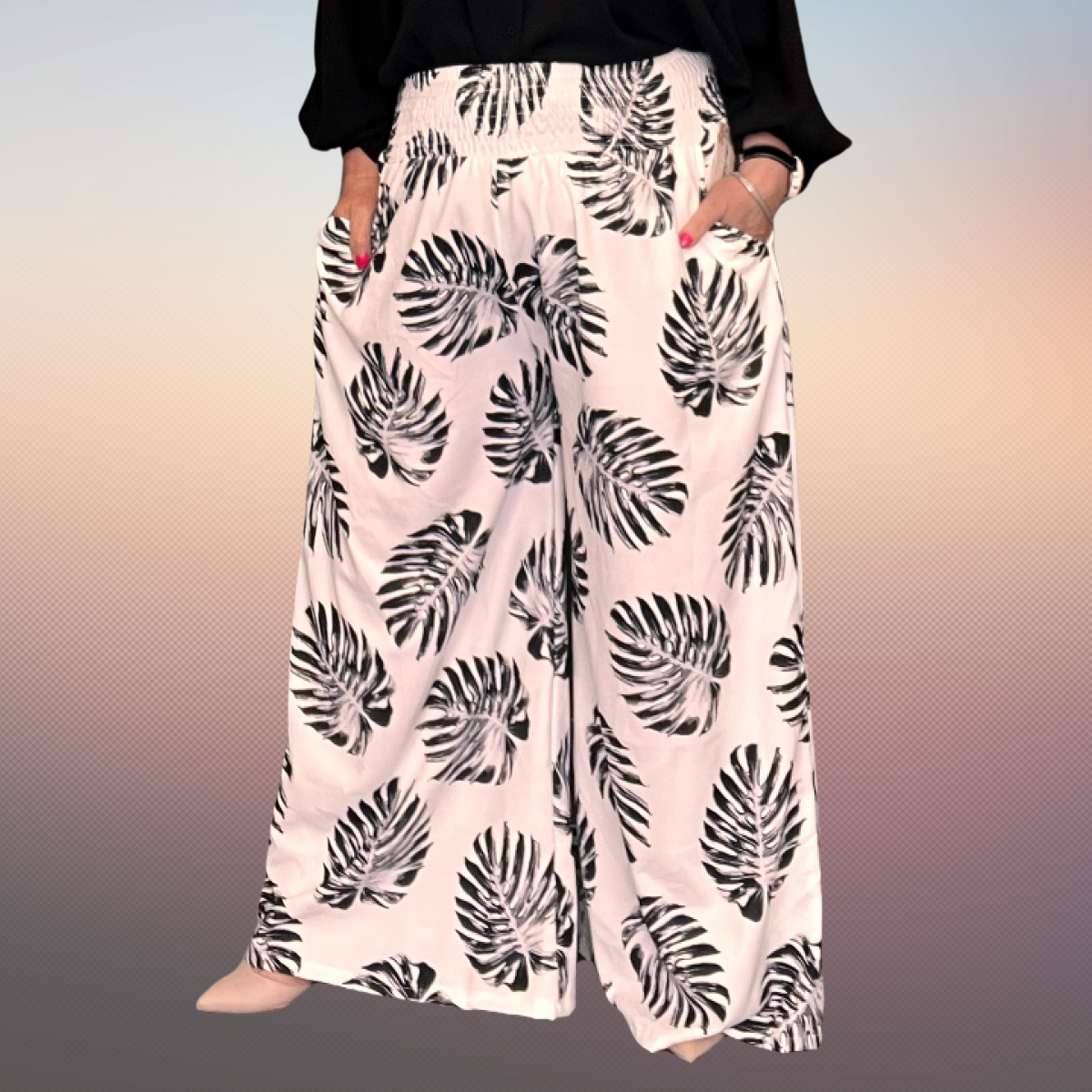 Leaf Print Palazzo Trousers