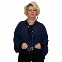 OVERSIZED BLOUSE / TOP WITH SEQUIN NECK TIE AND CUFFS