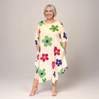 Plus‑Size Flower Print Frilled Dipped Hem Short Sleeve Dress