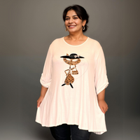 Cat in a Hat Button Sleeve Swing Top