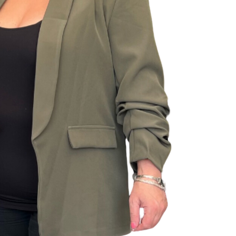 RUNCHED SLEEVE OPEN FRONT LINED BLAZER / JACKET
