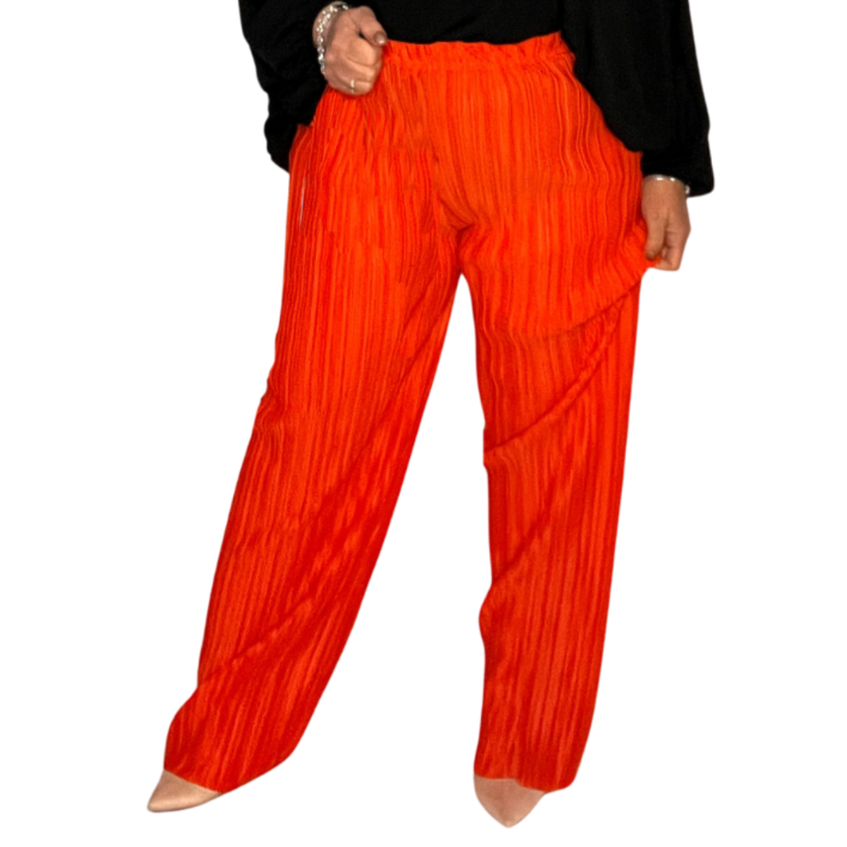 CRINKLE PLEATED ELASTIC WAIST TROUSERS