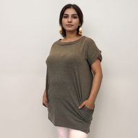 Long Dipped-Hem T-Shirt with Side Pockets