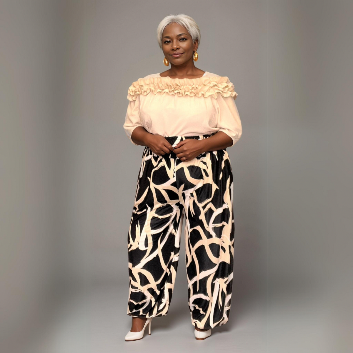Abstract-Print Harem Pants with Elastic Hems
